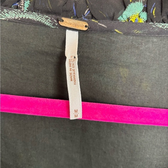 Free People Black Wild Horses Peacock Print Boho Long Sleeve Flounce Hem Dress M - Picture 11 of 13